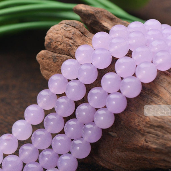 Grade A Natural Light Purple Jade Perles 4mm 6mm 8mm 10mm 12mm Smooth Polished Round 15 Inch Strand JA02 Perles de gros