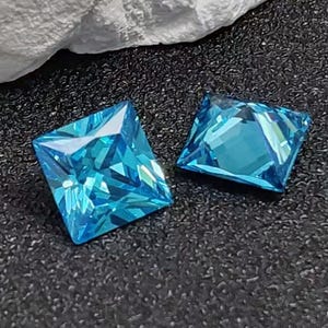 Aquamarine Square Faceted Gemstone Princess Cut Aquamarine Gem Multiple Sizes to Choose C22A