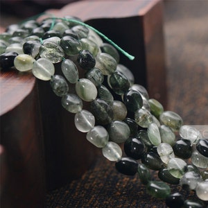 Natural Green Rutilated Quartz Beads NOT Dyed 7x9mm/10x11mm Irregular Shape 15 Inch Strand RQ40 image 1