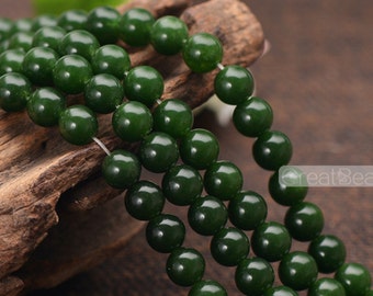 Grade A Natural Dark Green Jade Beads 6mm 8mm 10mm 12mm Smooth Polished Round 15 Inch Strand JA05 Wholesale Beads