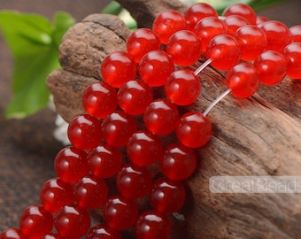Grade A Natural Red Jade Beads 6mm 8mm 10mm 12mm Smooth Polished Round 15 Inch Strand JA32 Wholesale Gemstone Beads