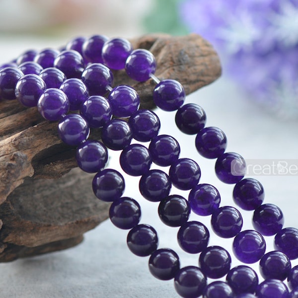 Grade A Natural Purple Jade Beads 6mm 8mm 10mm 12mm Smooth Polished Round 15 Inch Strand JA36 Wholesale Gemstone Beads