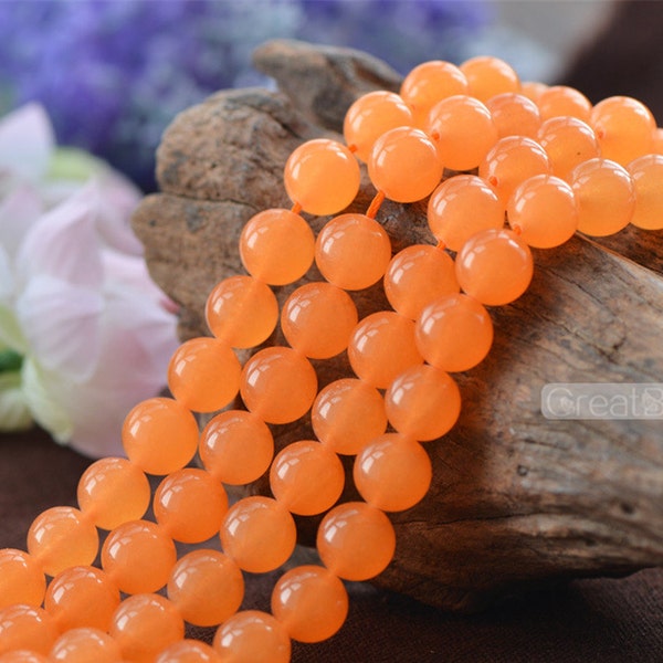 Grade A Natural Orange Jade Beads 6mm 8mm 10mm 12mm 14mm Smooth Polished Round 15 Inch Strand JA45 Wholesale Gemstone Beads