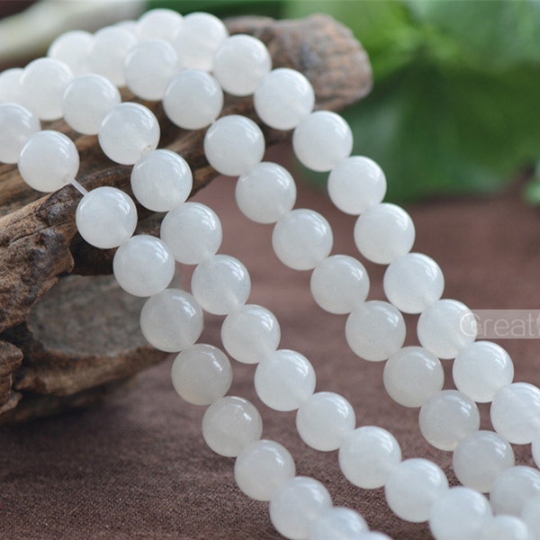 Grade A Natural White Jade Beads 6mm 8mm 10mm 12mm Smooth Polished Round 15 Inch Strand JA51 Wholesale Gemstone Beads