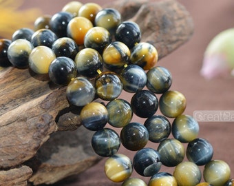 Grade A Natural Blue Yellow Tiger's Eye Beads 6mm-16mm Smooth Polished Round 15 Inch Strand TE11