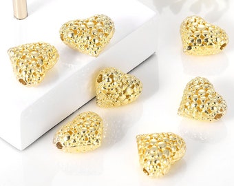 10 pcs Gold Plated Brass Beads Heart Shape Openwork Spacer Beads 16.5x14mm BS041