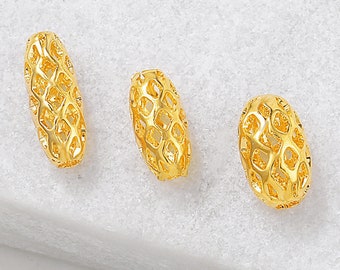 30 pcs Gold Plated Brass Beads Openwork Oval Spacer Beads 3 sizes to choose BS068