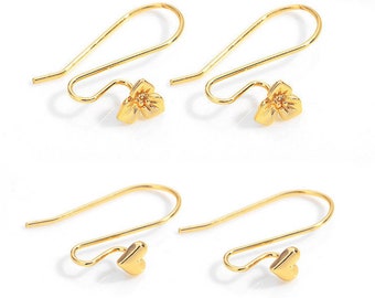 5 pairs Earring Hooks Gold Plated Brass Earring Findings Heart Shape or Flower Shape Ear Wires 18x21mm EC003