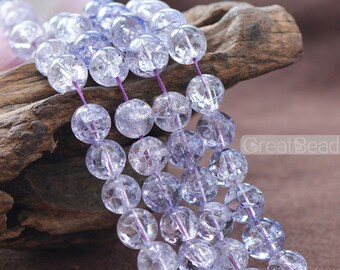 Grade A Natural Clear Quartz Crackle Beads Light Purple Color 10mm-14mm Smooth Polished Round 15 Inch Strand CQ16