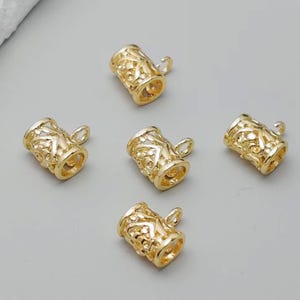 10 pcs Gold Plated Brass Tube Beads Openwork Tube Shape Spacer Beads with a Loop Tube Hangers 7x9mm TB008