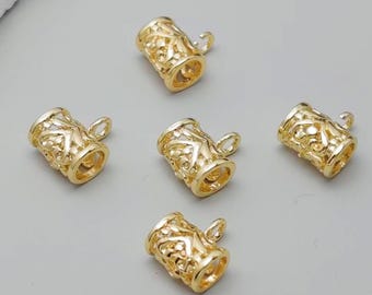 10 pcs Gold Plated Brass Tube Beads Openwork Tube Shape Spacer Beads with a Loop Tube Hangers 7x9mm TB008