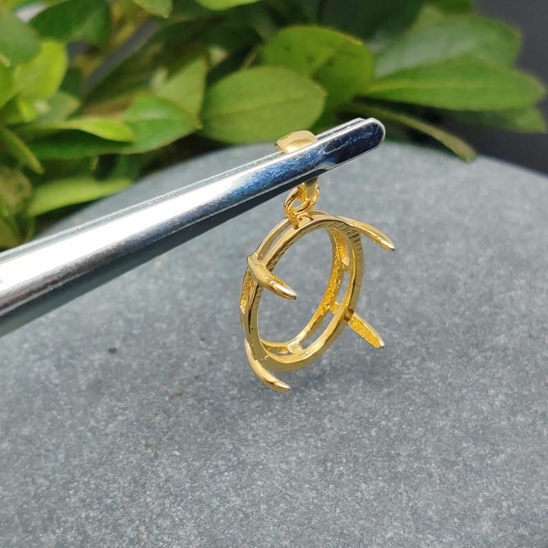 Pendant Blank for 5x7mm/6x8mm/7x9mm/8x10mm/9x11mm/10x14mm Oval Cabochons Pendant Setting Yellow Gold Plated 925 Silver Pendant Base SP0022 image 6