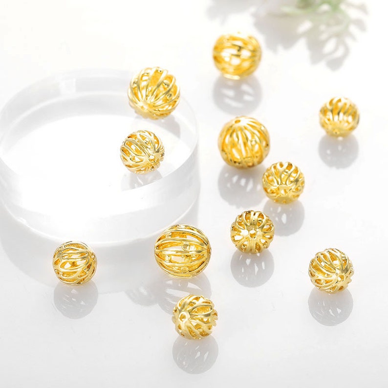 20 pcs Gold Plated Brass Beads Openwork Round Spacer Beads 8mm 10mm BS026