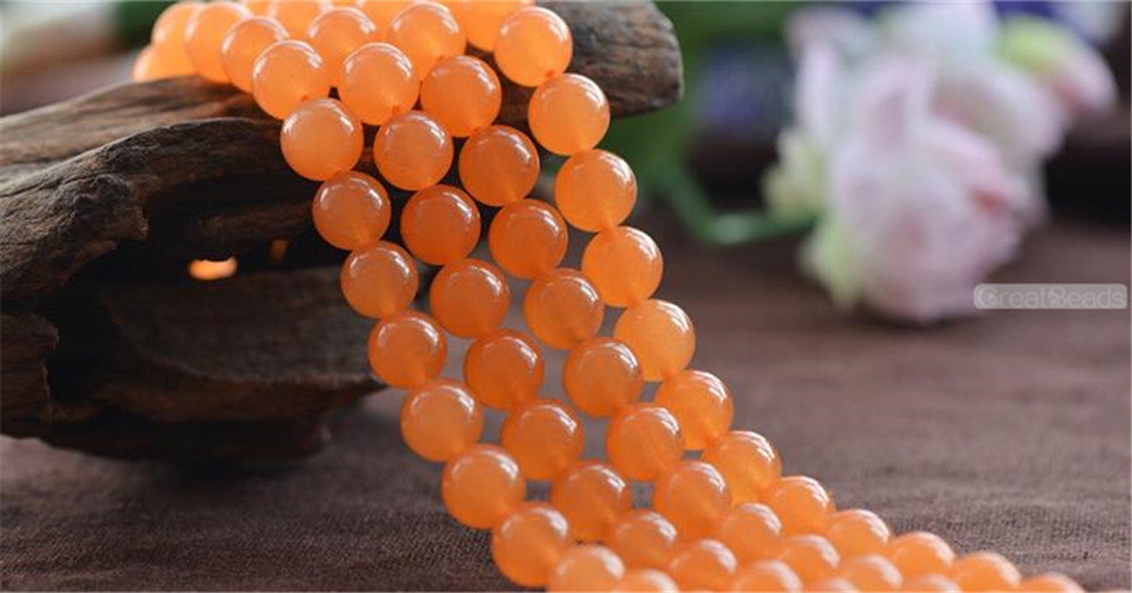 thumbnail image 2 of Natural 6mm Brazil Orange Jade Gemstone Beads – Round Loose, 15" AAA Strand 2 of 5