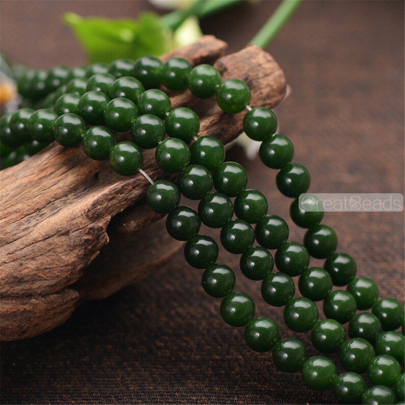 Grade A Natural Dark Green Jade Beads 6mm 8mm 10mm 12mm Smooth Etsy