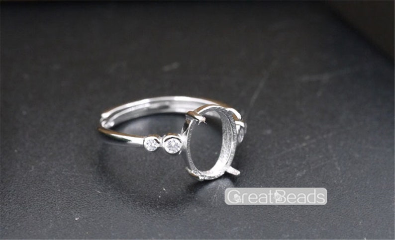 Ring Setting for 8x10mm Oval Cabochons White Gold Plated 925 Silver Zircon Adjustable Band Ring Blank JZ340
