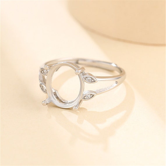 Ring Setting for 9x11mm12x17mm Rectangle Cabochons Ring Blank White Gold Plated 925 Silver Zircon Adjustable Ring Base SR0176 Ring Setting for 9x11mm12x17mm Rectangle Cabochons Ring Blank White Gold Plated 925 Silver Zircon Adjustable Ring Base SR0176