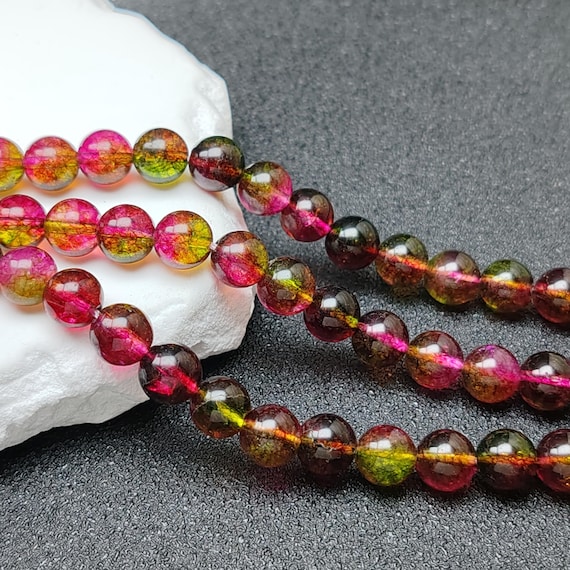 Grade AA Natural Clear Quartz Beads Rose Red and Green Imitation Watermelon Tourmaline 6mm-14mm Smooth Polished Round 15 Inch Strand CQ15