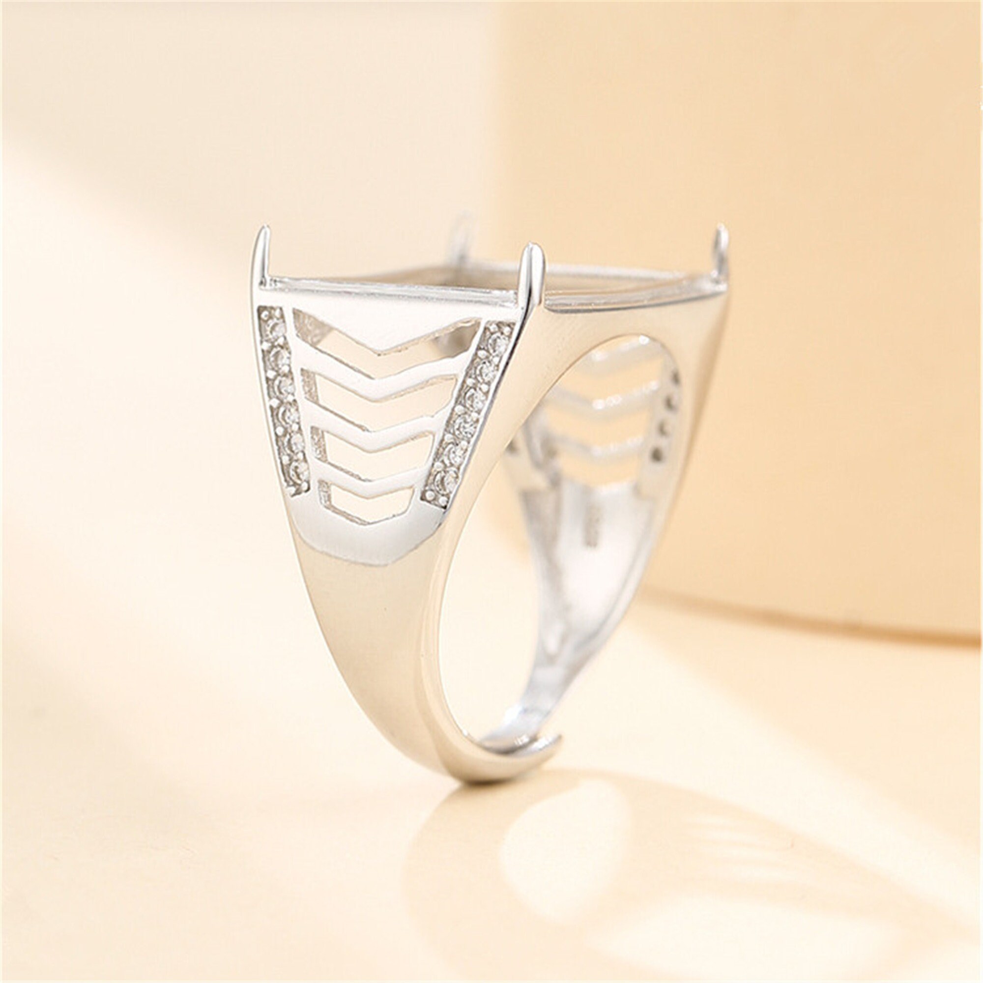 Ring Setting for 9x11mm12x17mm Rectangle Cabochons Ring Blank White Gold Plated 925 Silver Zircon Adjustable Ring Base SR0176 Ring Setting for 9x11mm12x17mm Rectangle Cabochons Ring Blank White Gold Plated 925 Silver Zircon Adjustable Ring Base SR0176