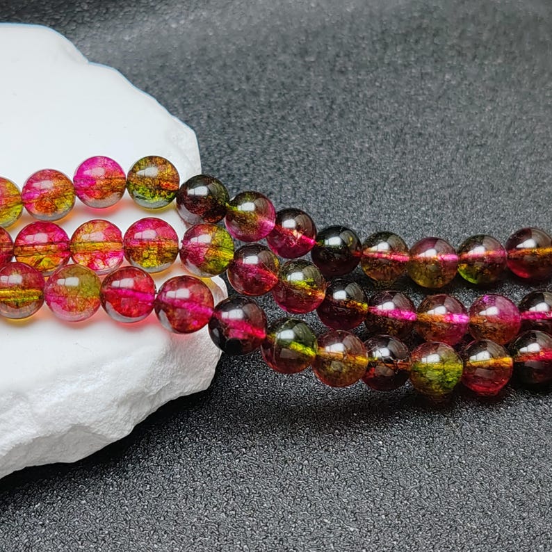 Grade AA Natural Clear Quartz Beads Rose Red and Green Imitation Watermelon Tourmaline 6mm-14mm Smooth Polished Round 15 Inch Strand CQ15 image 5