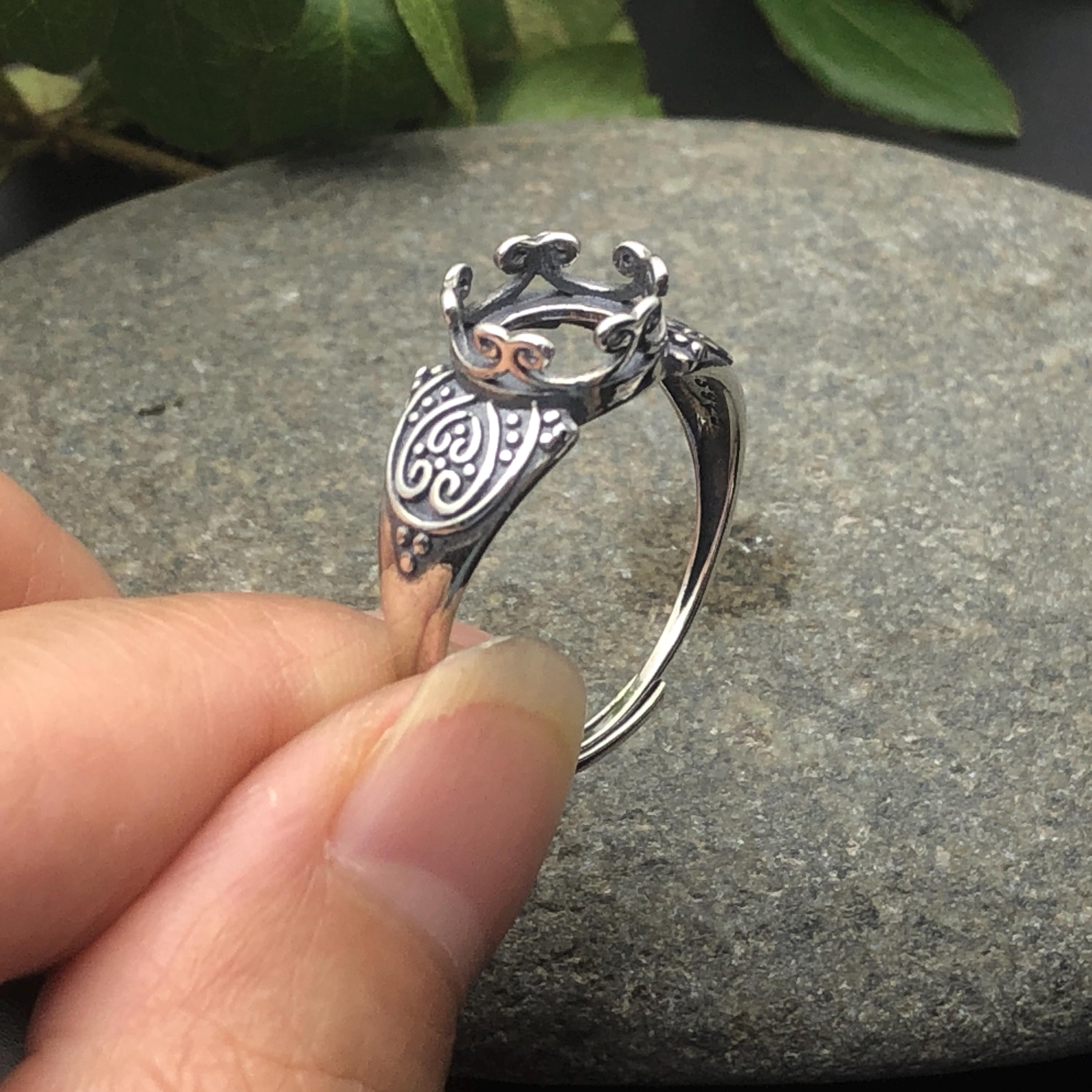 Base Per Anello Regolabile In Argento Sterling Per Cabochon Rotondi Da 8 X 8 Mm/10 X 10 Mm/12 X 12 Mm, Stile Antico, SR0571 - Italia - Foto 12