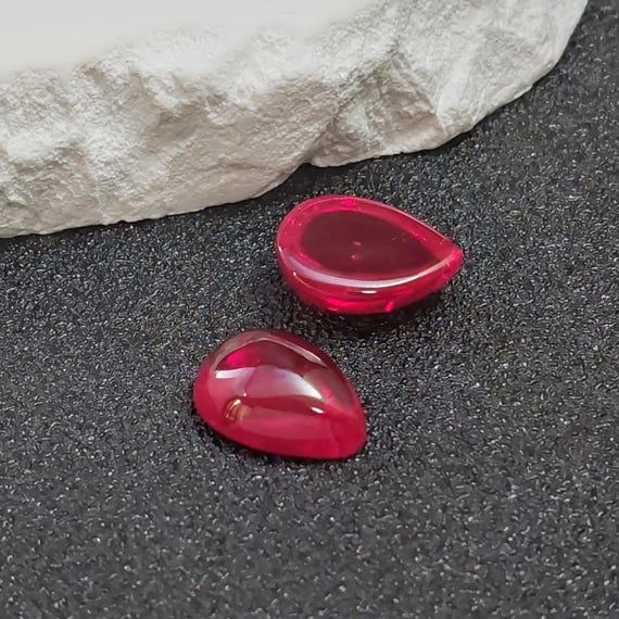 Ruby Pear Shaped Cabochon Teardrop Cabochon Vivid Red Ruby Gem