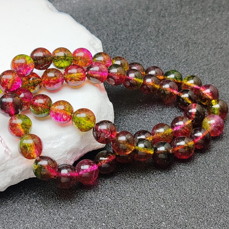 Grade AA Natural Clear Quartz Beads Rose Red and Green Imitation Watermelon Tourmaline 6mm-14mm Smooth Polished Round 15 Inch Strand CQ15 image 4