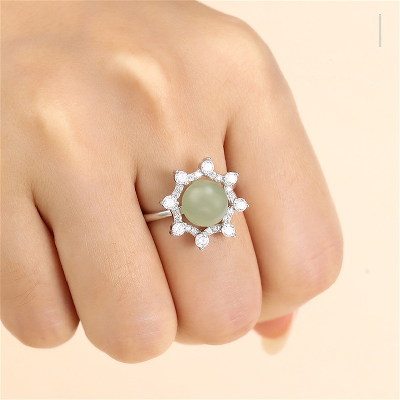 Ring Blank for 8mm-9mm Round Beads or Pearls White Gold Plated 925 Silver Zircon Ring Setting Adjustable Ring Base SR0096