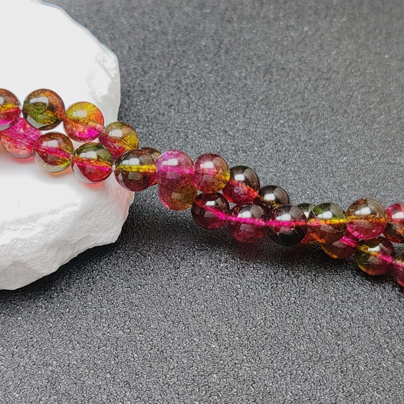 Grade AA Natural Clear Quartz Beads Rose Red and Green Imitation Watermelon Tourmaline 6mm-14mm Smooth Polished Round 15 Inch Strand CQ15 image 2