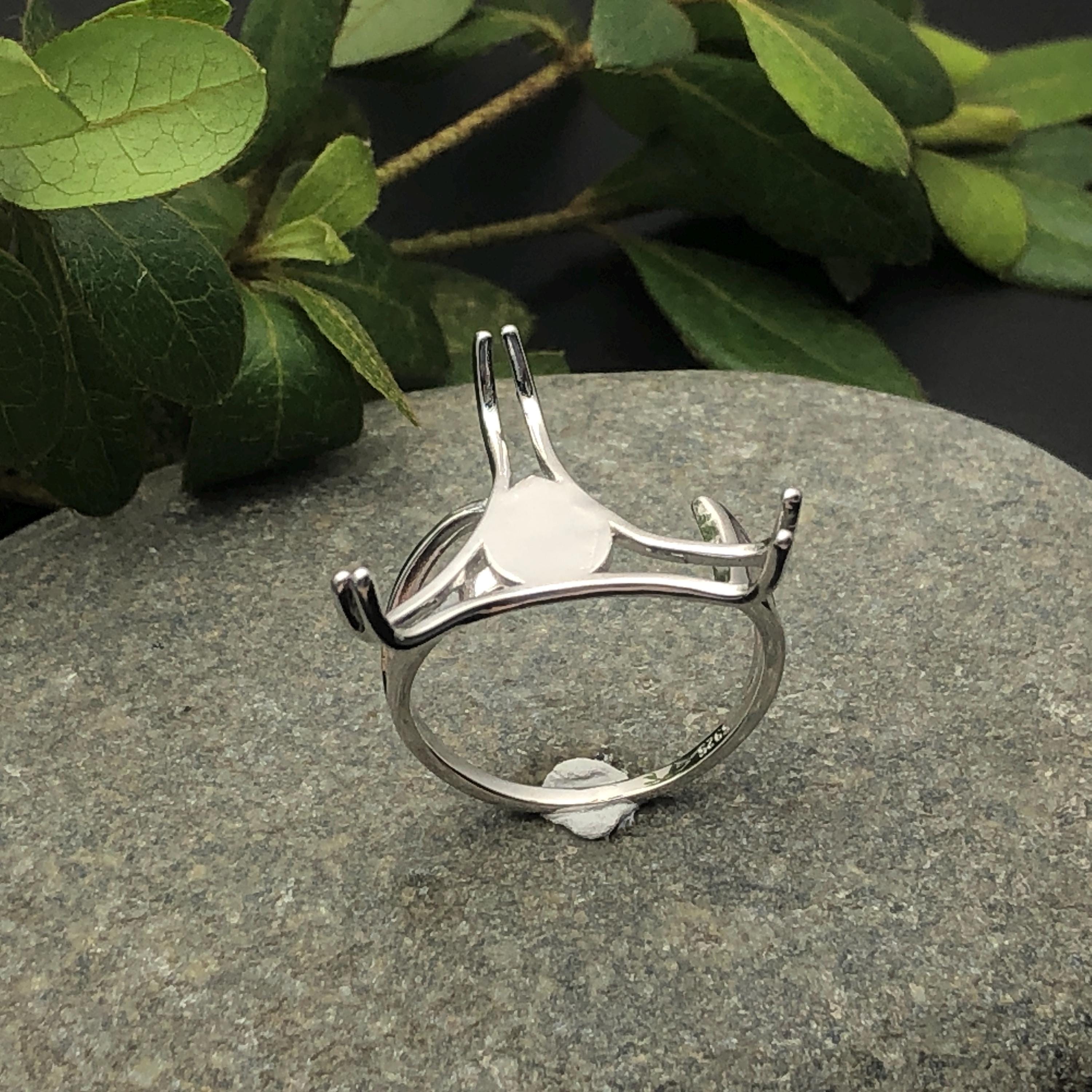 Ring Setting for 20mm-24mm Round Cabochons or Irregular Shape Cabochons Ring Base White Gold Plated 925 Silver Adjustable Ring Blank SR0378