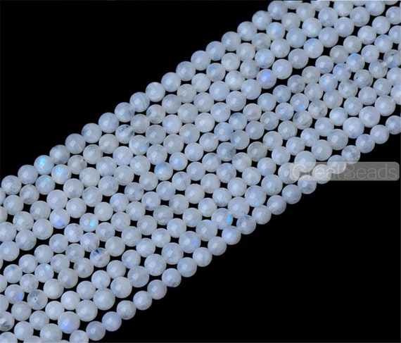 Grade A Natural Rainbow Moonstone Blue Luster White Moonstone Beads 5.5mm  6mm Smooth Polished Round 15 Inch Strand MD19