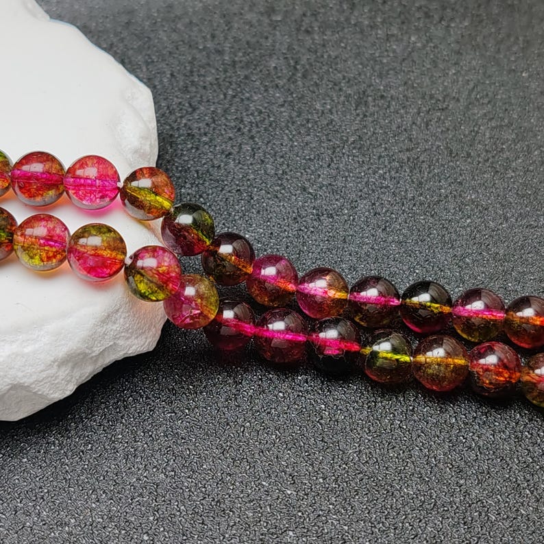 Grade AA Natural Clear Quartz Beads Rose Red and Green Imitation Watermelon Tourmaline 6mm-14mm Smooth Polished Round 15 Inch Strand CQ15 image 6