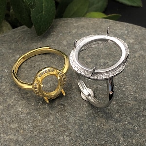 Ring Blank for 6x8mm/7x9mm/8x10mm/10x12mm/12x16mm/15x20mm Oval Cabochons Ring Setting Gold Plated 925 Silver Zircon Adjustable Ring SR0114