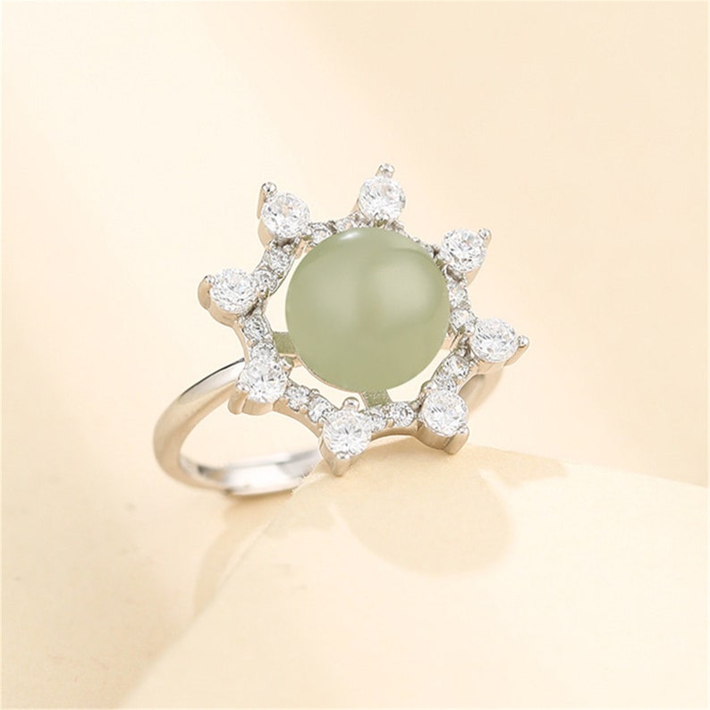 Ring Blank for 8mm-9mm Round Beads or Pearls White Gold Plated 925 Silver Zircon Ring Setting Adjustable Ring Base SR0096