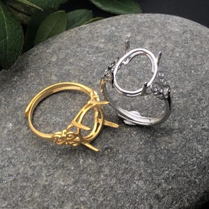 Ring Blank for 8x10mm/9x11mm/10x12mm/12x16mm/13x18mm/10x10mm/12x12mm Oval or Round Cabochons Gold Plated 925 Silver Adjustable Ring SR0075