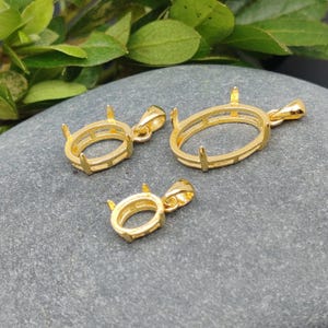 Pendant Blank for 5x7mm/6x8mm/7x9mm/8x10mm/9x11mm/10x14mm Oval Cabochons Pendant Setting Yellow Gold Plated 925 Silver Pendant Base SP0022 image 2