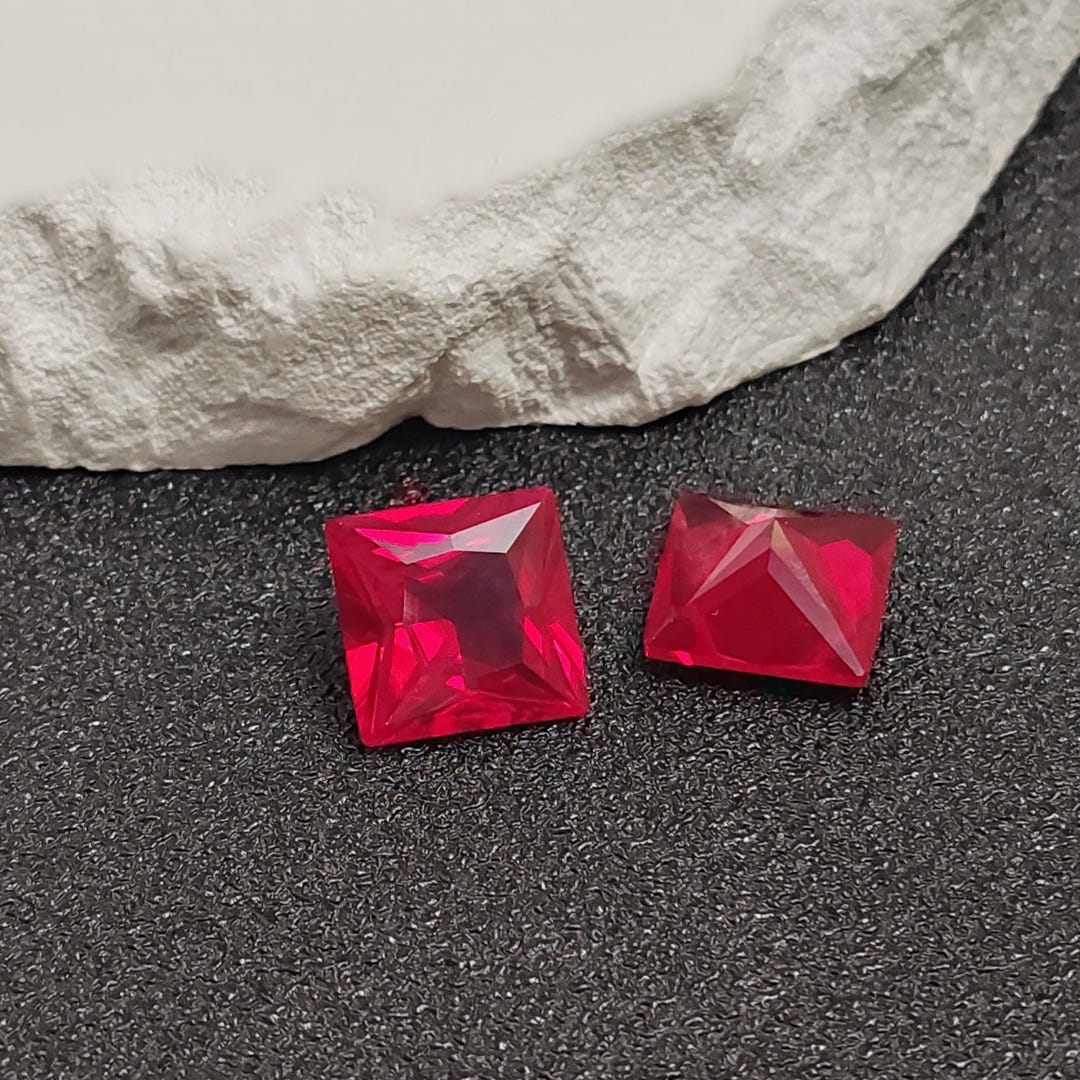 Ruby Princess Cut Vivid Red Ruby Gem Square Faceted Gemstone Multiple ...