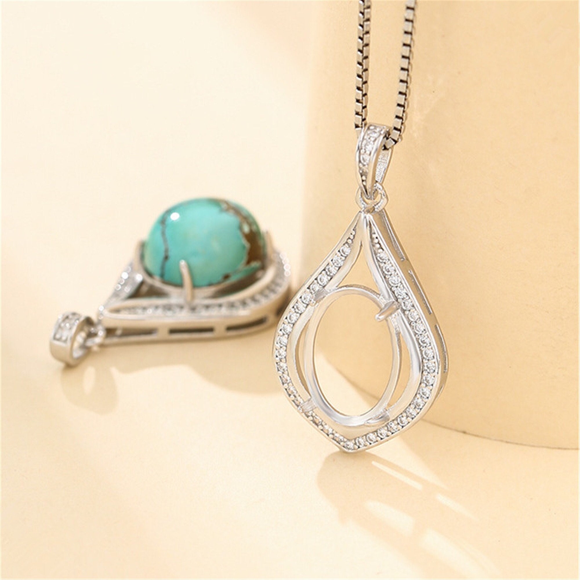 Pendant Blank for 9x13mm Oval Cabochons 925 Silver Pendant Pendant Blank for 9x13mm Oval Cabochons 925 Silver Pendant