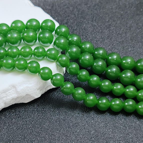 Grade A Natural Dark Green Jade Beads 6mm 8mm 10mm 12mm Smooth Polished Round 15 Inch Strand JA05 Wholesale Beads