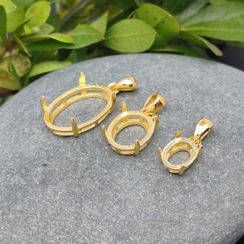 Pendant Blank for 5x7mm/6x8mm/7x9mm/8x10mm/9x11mm/10x14mm Oval Cabochons Pendant Setting Yellow Gold Plated 925 Silver Pendant Base SP0022 image 1