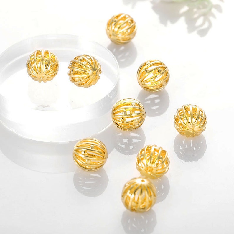 20 pcs Gold Plated Brass Beads Openwork Round Spacer Beads 8mm 10mm BS026