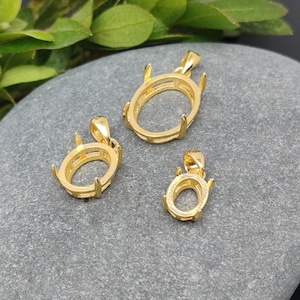 Pendant Blank for 5x7mm/6x8mm/7x9mm/8x10mm/9x11mm/10x14mm Oval Cabochons Pendant Setting Yellow Gold Plated 925 Silver Pendant Base SP0022 image 4