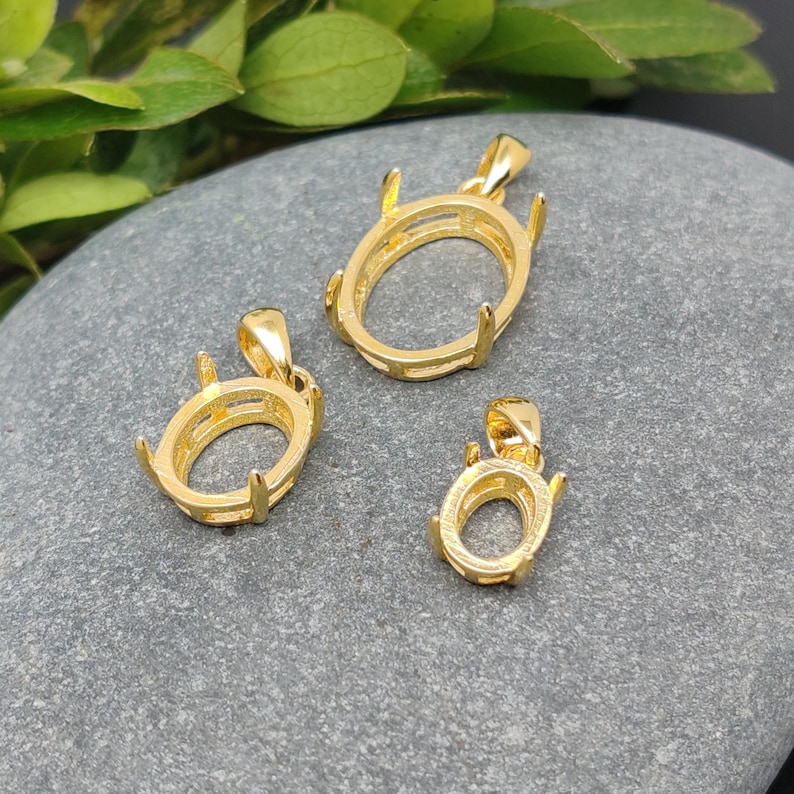 Pendant Blank for 5x7mm/6x8mm/7x9mm/8x10mm/9x11mm/10x14mm Oval Cabochons Pendant Setting Yellow Gold Plated 925 Silver Pendant Base SP0022 image 4