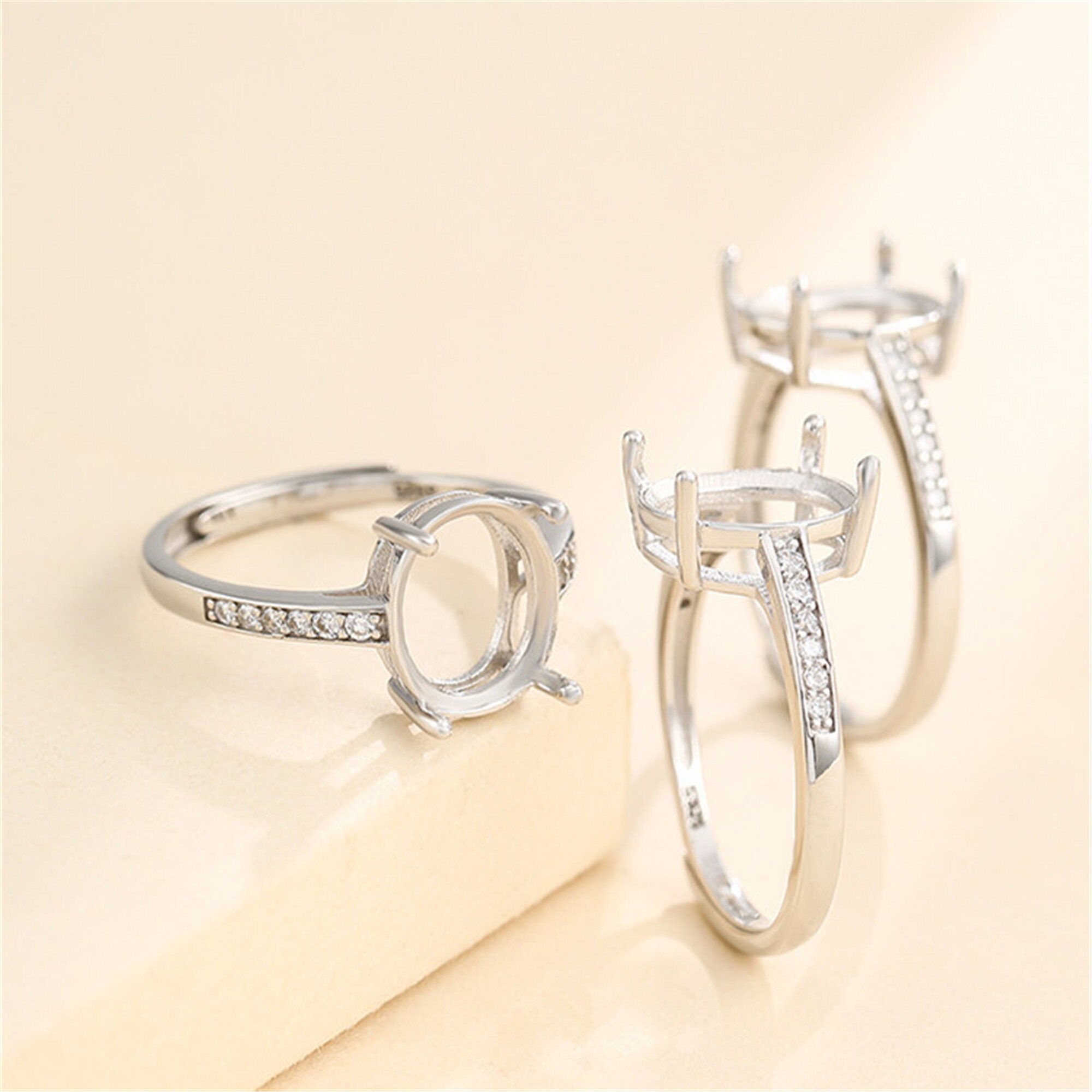 Ring Blank for 7x9mm/9x11mm Oval Cabochons Ring Setting White Etsy