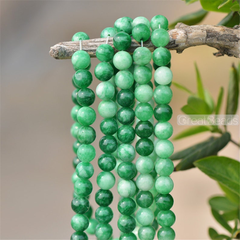 Grade A Natural Multi Tones Green Jade Beads 6mm 8mm 10mm 12mm Smooth Polished Round 15 Inch Strand JA26 Wholesale Beads image 2