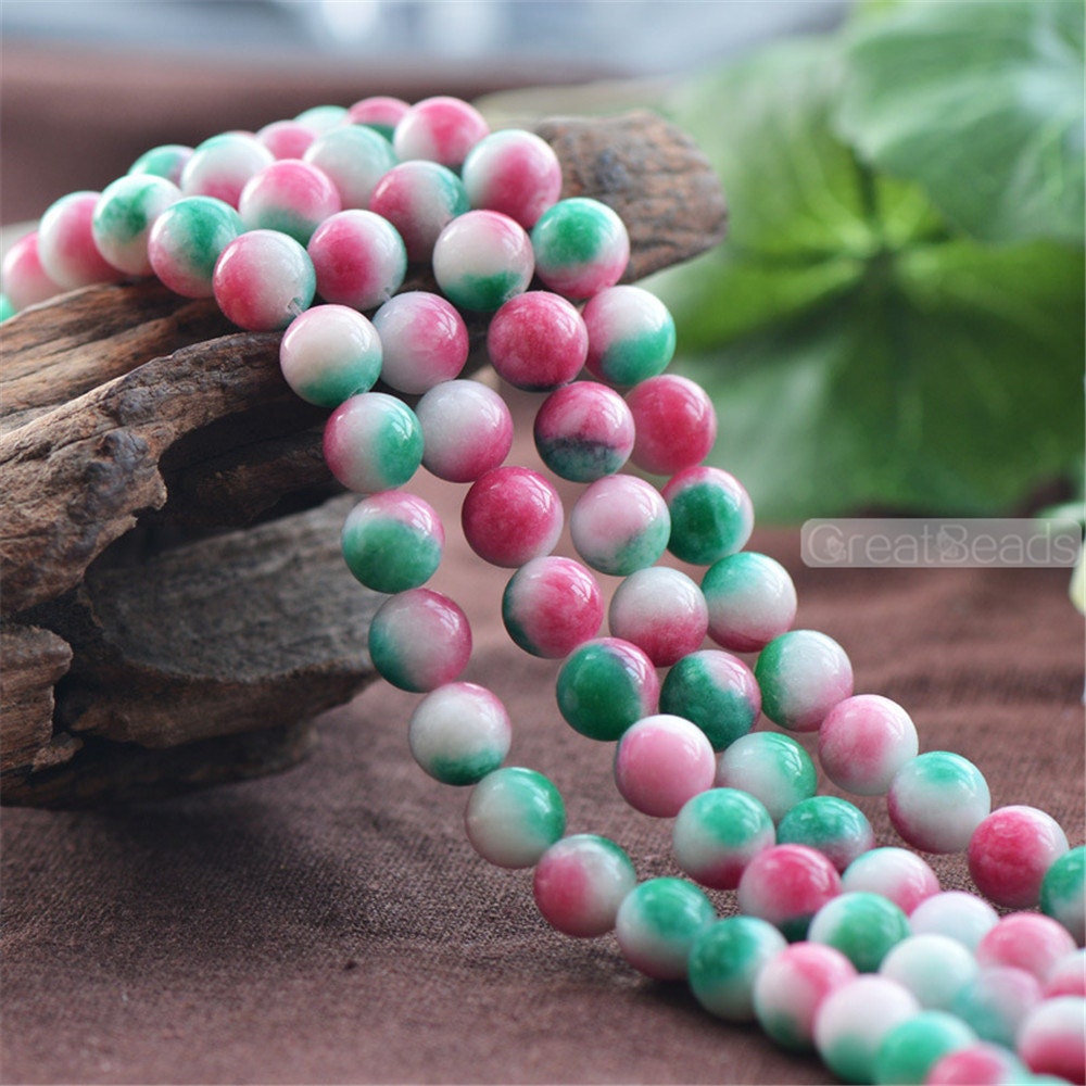 semi-precious stone 15.5 8mm Dyed red green white jade round beads red green white gemstone CGYG08
