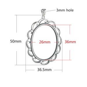 Cadre de pendentif pour cabochons ovales de 26 x 36 mm Pendentif en argent sterling thaïlandais, base de pendentif de style antique vierge SP0071 image 3