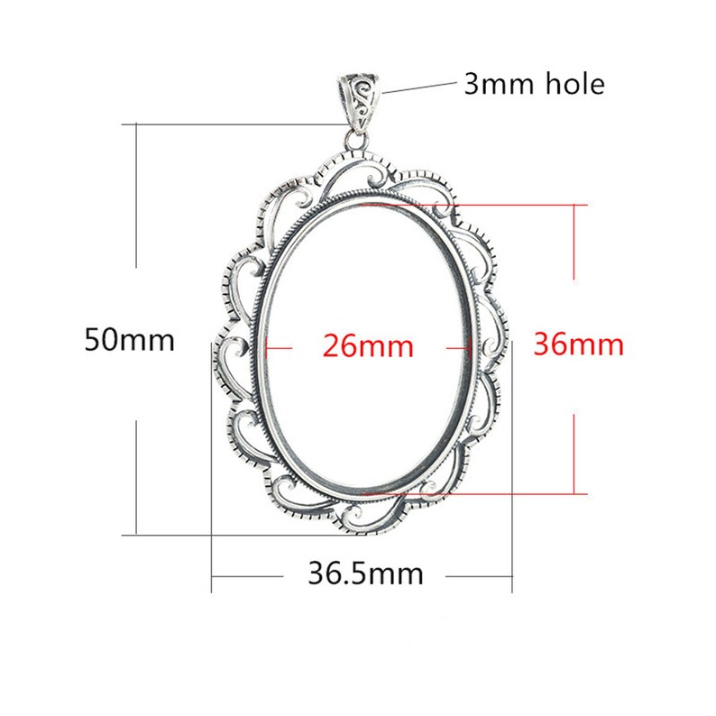 Cadre de pendentif pour cabochons ovales de 26 x 36 mm Pendentif en argent sterling thaïlandais, base de pendentif de style antique vierge SP0071 image 3