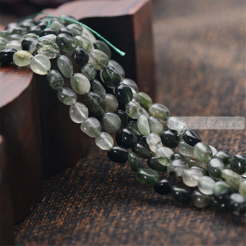 Natural Green Rutilated Quartz Beads NOT Dyed 7x9mm/10x11mm Irregular Shape 15 Inch Strand RQ40 image 1