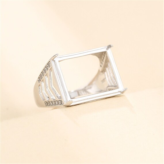 Ring Setting for 9x11mm12x17mm Rectangle Cabochons Ring Blank White Gold Plated 925 Silver Zircon Adjustable Ring Base SR0176 Ring Setting for 9x11mm12x17mm Rectangle Cabochons Ring Blank White Gold Plated 925 Silver Zircon Adjustable Ring Base SR0176